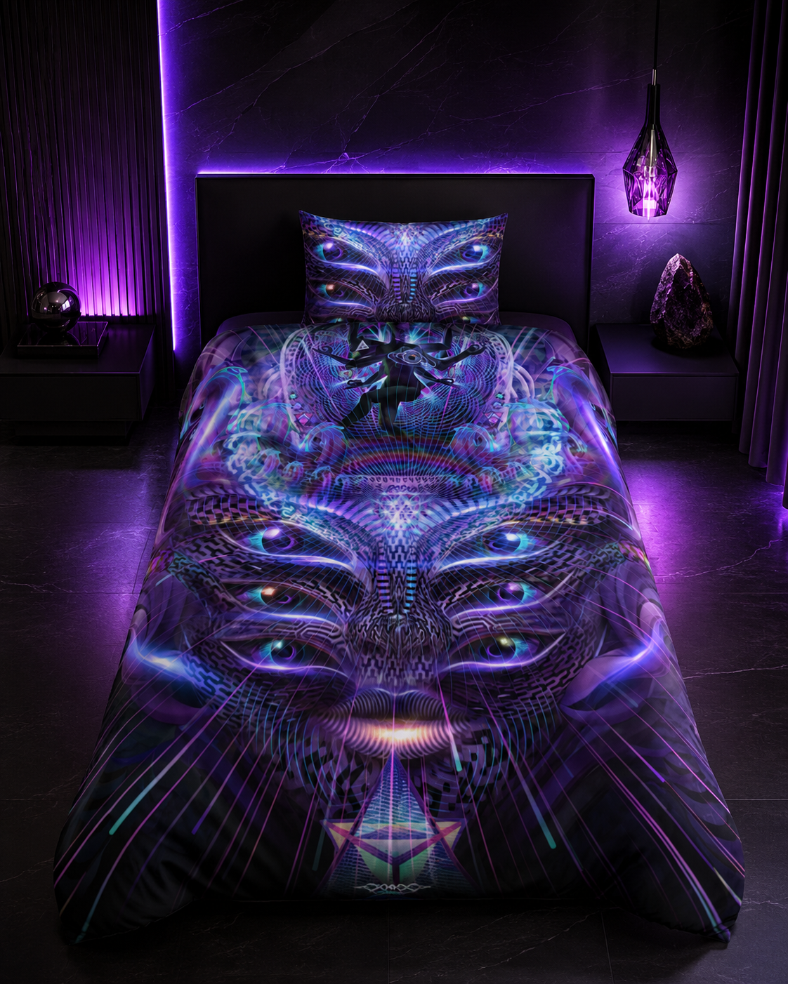 Hyperdimensional Love Bedding Set, Psychedelic Duvet Cover Set, Purple Visionary Art Bedding, Mystical Bedroom Decor, Cosmic Love Bed Set