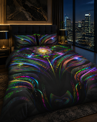 Enchanted Essence Bedding Set, Psychedelic Duvet Cover Set, Rainbow Visionary Art Bedding, Mystical Bedroom Decor, Neon Black Bed Set