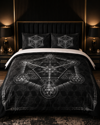 Higher Order Bedding Set, Sacred Geometry Duvet Cover, Black White Occult Bedding, Metatron Cube Bedroom Decor, Mystical Bed Set