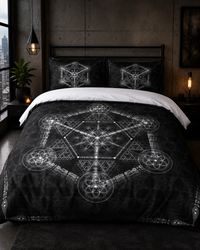 Higher Order Bedding Set, Sacred Geometry Duvet Cover, Black White Occult Bedding, Metatron Cube Bedroom Decor, Mystical Bed Set