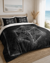 Higher Order Bedding Set, Sacred Geometry Duvet Cover, Black White Occult Bedding, Metatron Cube Bedroom Decor, Mystical Bed Set
