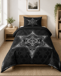 Morningstar Bedding Set, Black Sacred Geometry Duvet Cover Set, Gothic Celestial Bedding, Occult Bedroom Decor, Mystical Star Bed Set