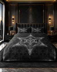 Morningstar Bedding Set, Black Sacred Geometry Duvet Cover Set, Gothic Celestial Bedding, Occult Bedroom Decor, Mystical Star Bed Set