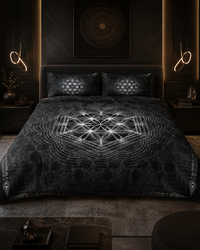 Sacred Bedding Set, Black Sacred Geometry Duvet Cover Set, Flower of Life Bedding, Mystical Bedroom Decor, Occult Geometric Bed Set