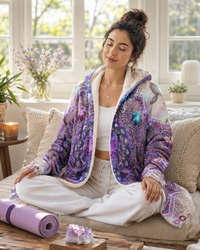 Sahasrara Micro Fleece Cloak, Hooded Wearable Art, Psychedelic Festival Layer — front — hood lowered