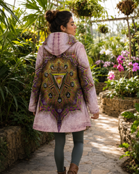 Manipura Solar Plexus Chakra Micro Fleece Cloak, Hooded Wearable Art, Psychedelic Festival Layer — back spread — hood raised