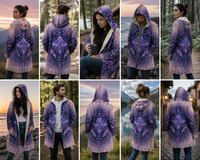 Ajna Third Eye Chakra Micro Fleece Cloak, Hooded Wearable Art, Psychedelic Festival Layer — back spread — hood raised