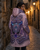Muladhara Root Chakra Micro Fleece Cloak, Hooded Wearable Art, Psychedelic Festival Layer — back spread — hood raised