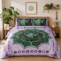 Heart Chakra Bedding Set, Green Mandala Duvet Cover Set, Spiritual Boho Bedroom Decor, Sacred Geometry Bedding, Anahata Chakra Decor