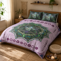 Heart Chakra Bedding Set, Green Mandala Duvet Cover Set, Spiritual Boho Bedroom Decor, Sacred Geometry Bedding, Anahata Chakra Decor