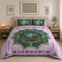 Heart Chakra Bedding Set, Green Mandala Duvet Cover Set, Spiritual Boho Bedroom Decor, Sacred Geometry Bedding, Anahata Chakra Decor