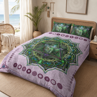 Heart Chakra Bedding Set, Green Mandala Duvet Cover Set, Spiritual Boho Bedroom Decor, Sacred Geometry Bedding, Anahata Chakra Decor