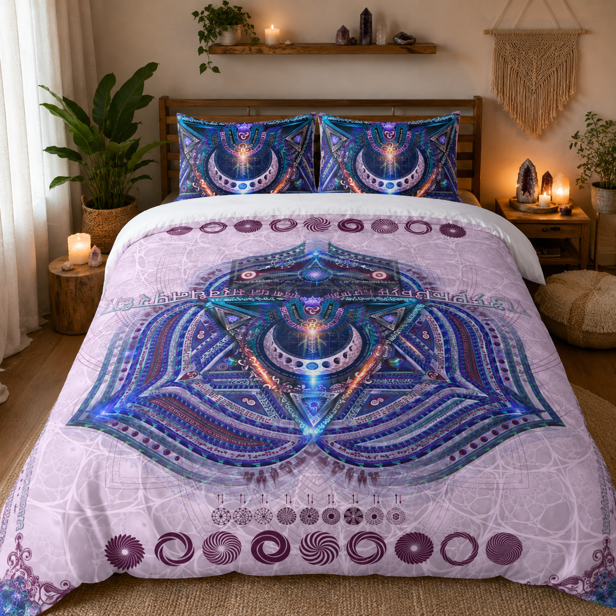 Throat Chakra Bedding Set, Vishuddha Duvet Cover Set, Blue Mandala Bedding, Spiritual Boho Bedroom Decor, Sacred Geometry Bedding