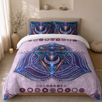 Throat Chakra Bedding Set, Vishuddha Duvet Cover Set, Blue Mandala Bedding, Spiritual Boho Bedroom Decor, Sacred Geometry Bedding