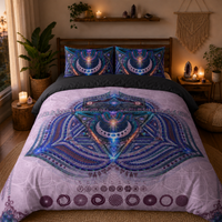 Throat Chakra Bedding Set, Vishuddha Duvet Cover Set, Blue Mandala Bedding, Spiritual Boho Bedroom Decor, Sacred Geometry Bedding