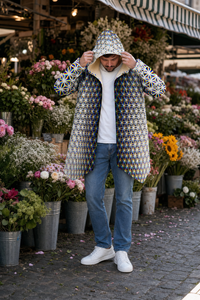 Chromatic Flower Micro Fleece Cloak lifestyle view 05 varied editorial pose