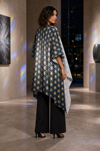 Chromatic Flower Draped Kimono lifestyle three-quarter back view
