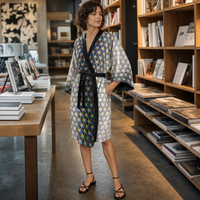 Chromatic Flower Peignoir Kimono — lifestyle three-quarter front