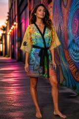Lifestyle - Drop Kimono Robe, Abstract Art Robe, Luxury Printed Kimono, Modern Festival Cover Up, Statement Loungewear (Phase 2 hero)