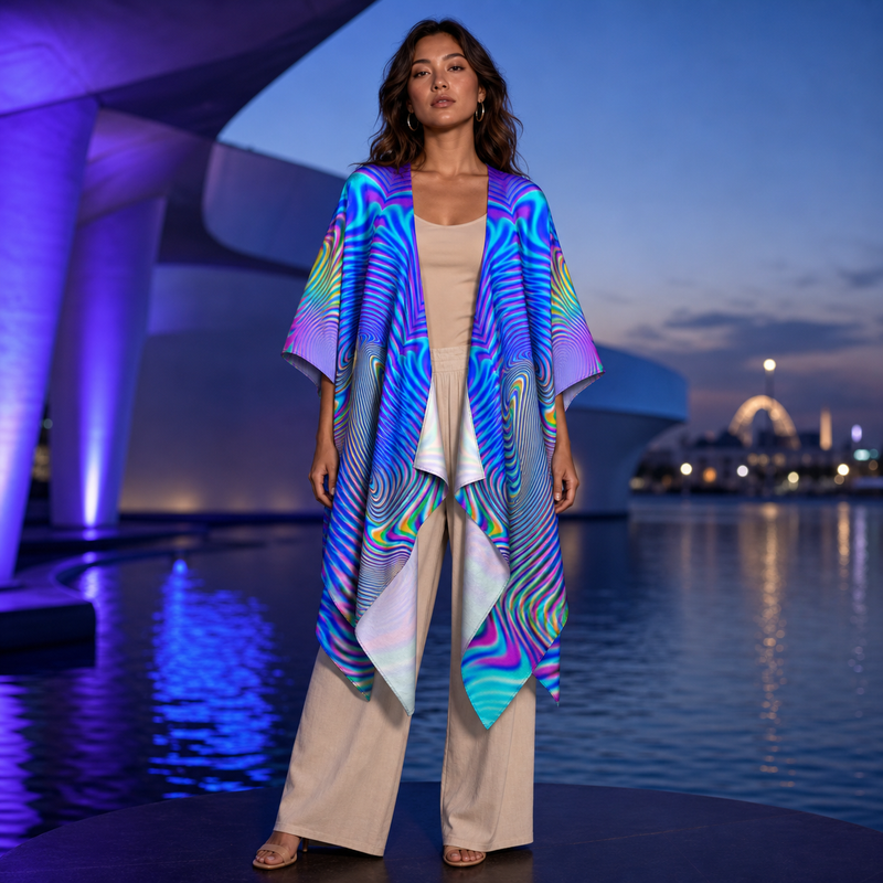 Holowave Draped Kimono lifestyle front view