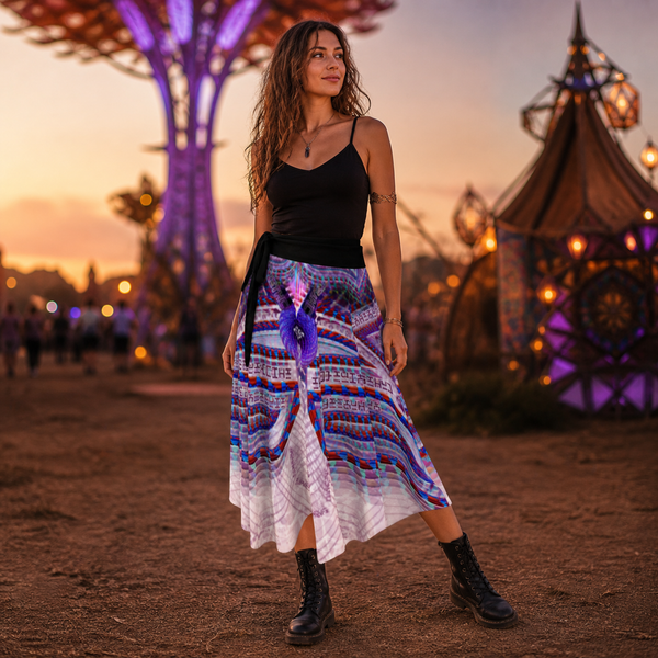 Lifestyle - Muladhara Root Chakra Wrap Skirt, Root Chakra Sacred Geometry Festival Skirt, Asymmetrical Wearable Art, Grounded Festival Fashion (Phase 2 hero)