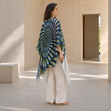 Phonetic Vortex Draped Kimono lifestyle three-quarter back view