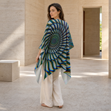 Phonetic Vortex Draped Kimono lifestyle back view