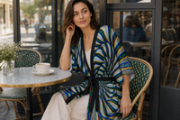 Phonetic Vortex Kimono Robe lifestyle three-quarter front view