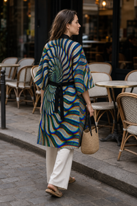 Phonetic Vortex Kimono Robe lifestyle three-quarter back view
