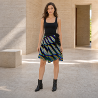 Phonetic Vortex Wrap Skirt — front lifestyle view