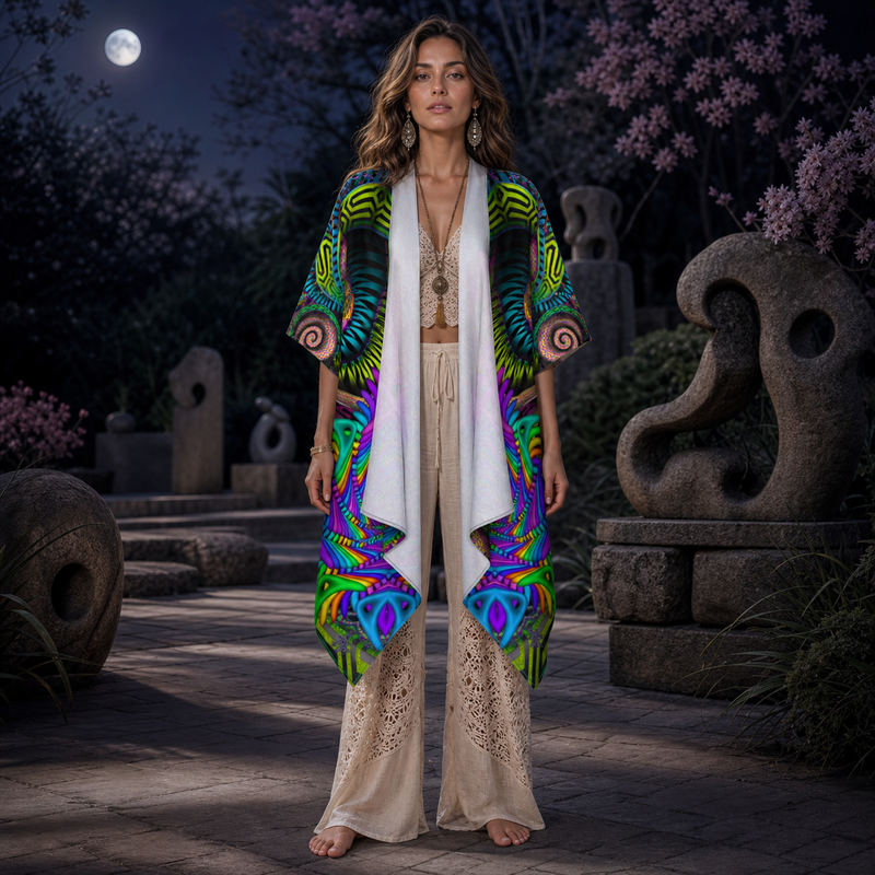 Primordial Draped Kimono lifestyle front view