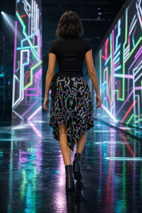 Prismatic Grid Wrap Skirt — back lifestyle view