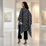 Prismatic Overlay Draped Kimono lifestyle three-quarter back view