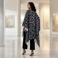Prismatic Grid Draped Kimono lifestyle three-quarter back view