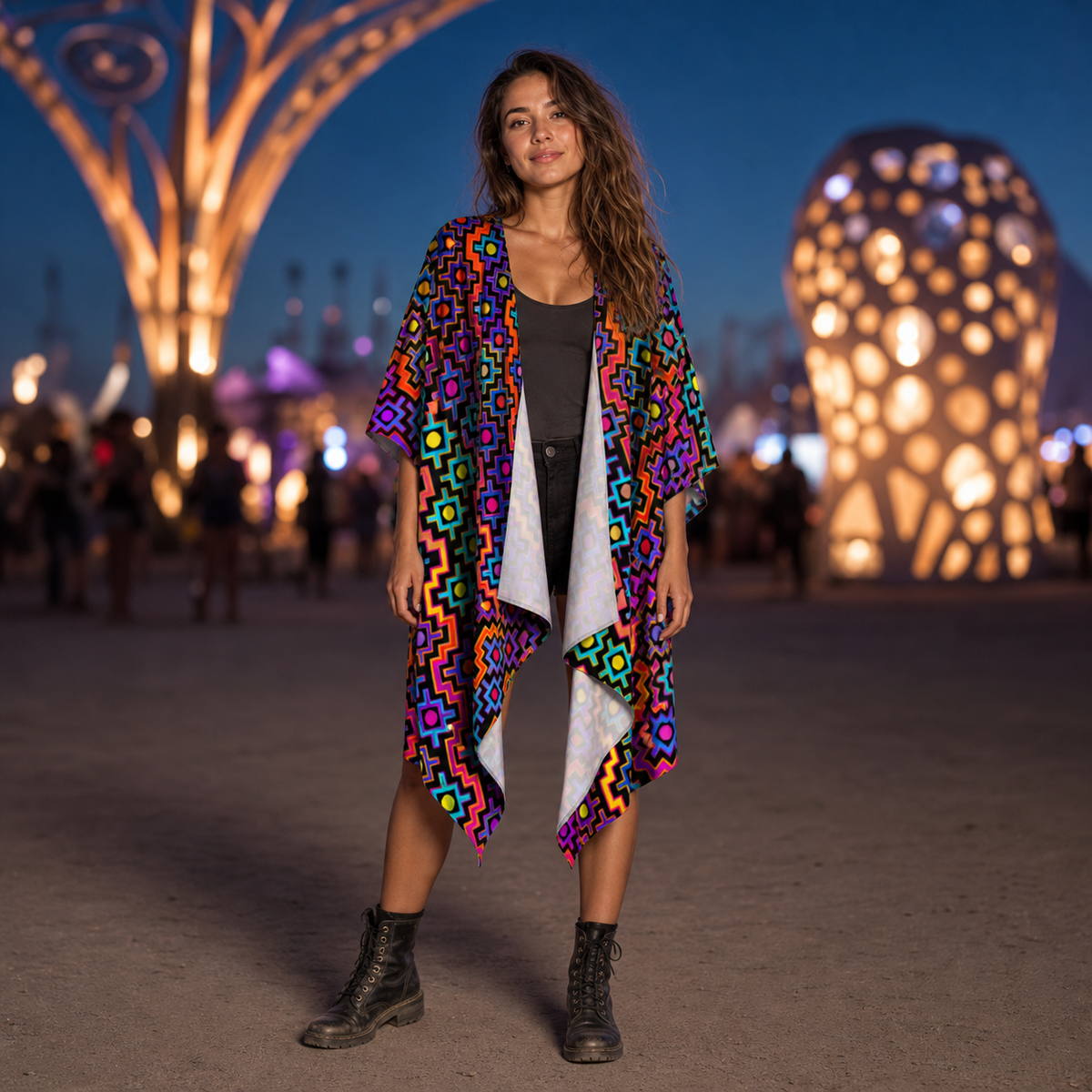 Rainbow Healing Draped Kimono lifestyle front view