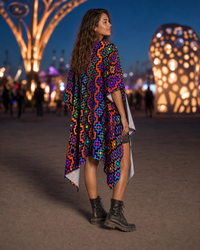 Rainbow Healing Draped Kimono lifestyle three-quarter back view