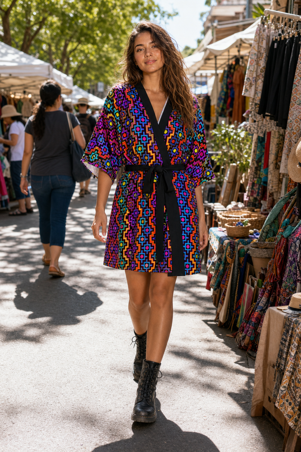 Rainbow Healing Kimono Robe lifestyle front view