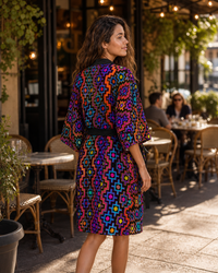 Rainbow Healing Kimono Robe lifestyle three-quarter back view