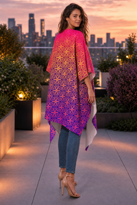 Sacral Bloom Draped Kimono lifestyle three-quarter back view