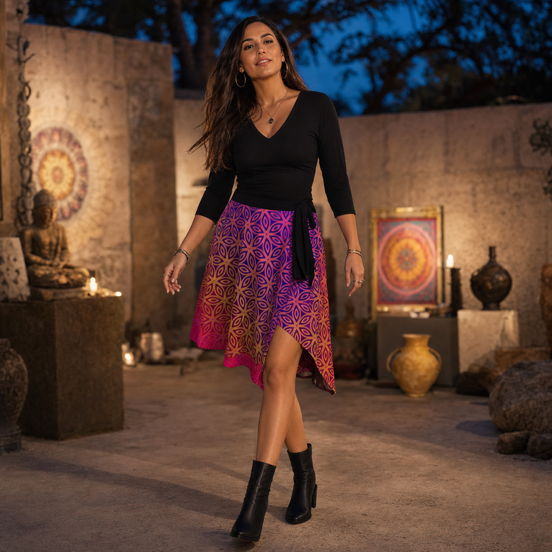 Sacral Bloom Wrap Skirt — front lifestyle view