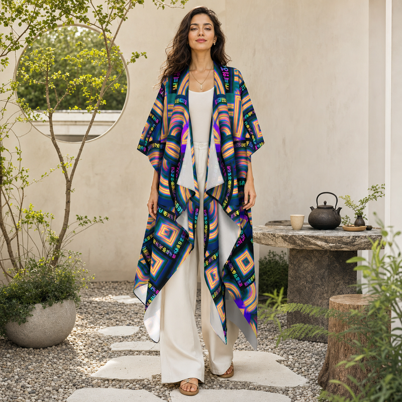 Tea Daze Draped Kimono lifestyle front view