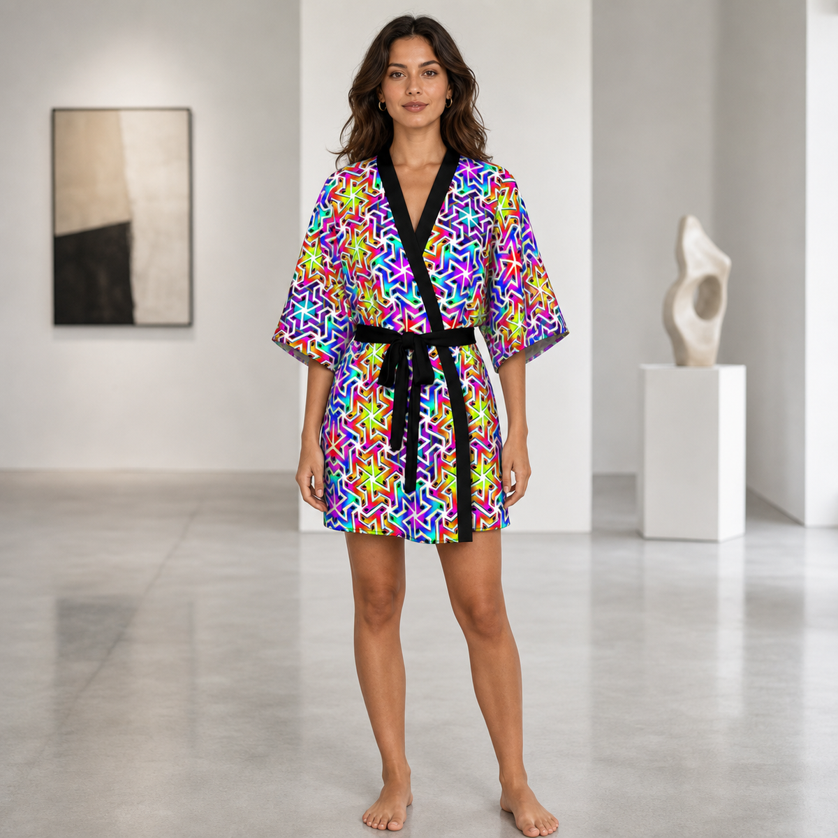 Tessellated Matrix Kimono Robe lifestyle front view
