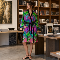 Twisted Peignoir Kimono — lifestyle three-quarter front
