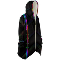 Solid Spectrum Micro Fleece Cloak, Hooded Wearable Art, Psychedelic Festival Layer — front — hood lowered