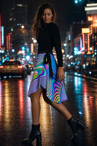 Holowave Wrap Skirt lifestyle left-side neon street view