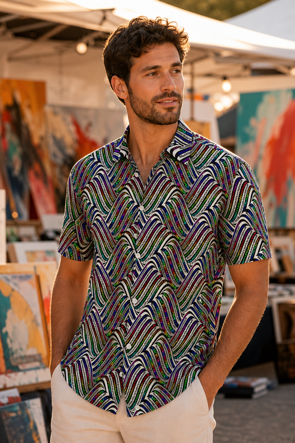 Hypnotic Hills Psychedelic Button-Down Shirt — approved lifestyle view 01 — 01-hero-candidate