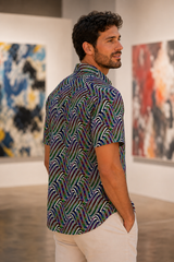 Hypnotic Hills Psychedelic Button-Down Shirt — approved lifestyle view 03 — 03-back-gallery-three-quarter