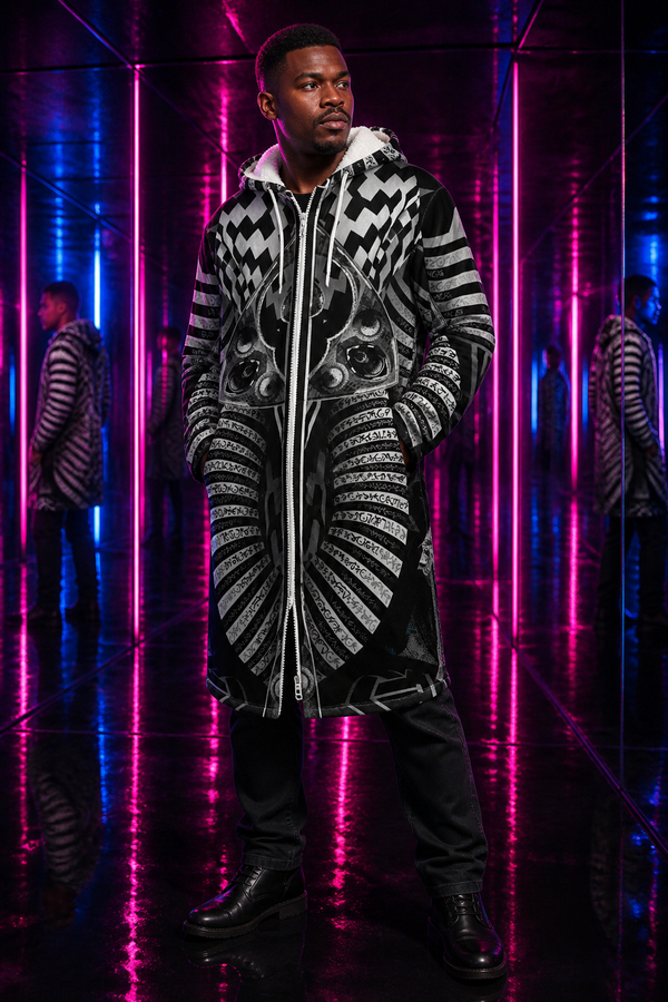 Hypnotica Psychedelic Hooded Zipper Cloak — approved lifestyle view 01 — 01-hero-candidate
