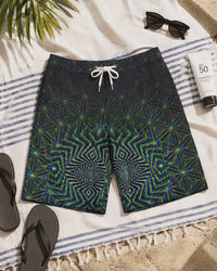 Starseed Board Shorts, Psychedelic Sacred Geometry Swim Trunks, Men’s Festival Beach Shorts, Fast Dry Surf Shorts, Trippy Summer Pool Shorts