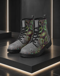 Venom Psychedelic Combat Boots, Unisex Trippy Festival Shoes, Optical Illusion Streetwear
